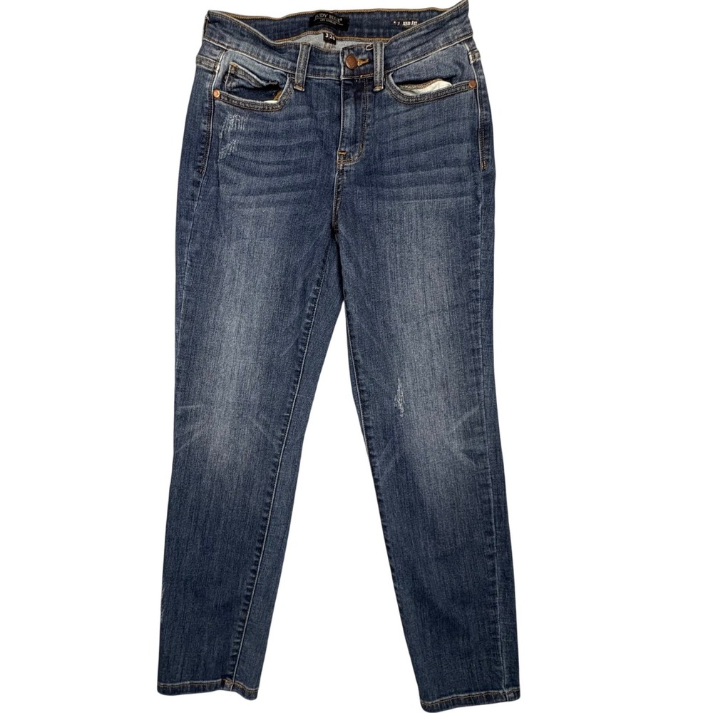 Judy Blue Relaxed Fit Distressed Dark Wash Denim Jeans Size 3/26 Mid Rise Comfy - Picture 2 of 13